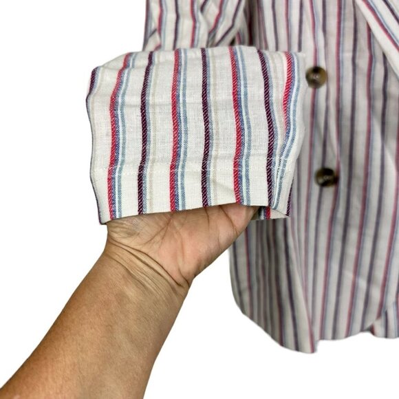 Anthropologie Dolan Left Coast Anna Double Breasted Linen Striped Blazer Medium - Picture 7 of 12